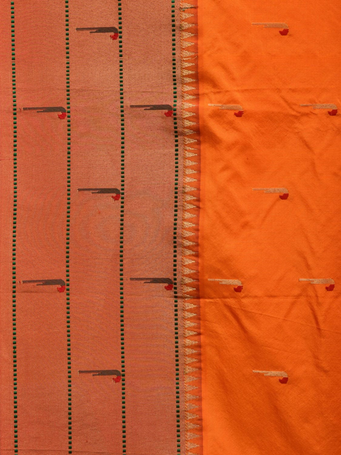 Orange Paithani Silk Handloom Saree with Triple Muniya Border Design - Global Threads | Swadesiicart