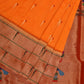 Orange Paithani Silk Handloom Saree with Triple Muniya Border Design - Global Threads | Swadesiicart