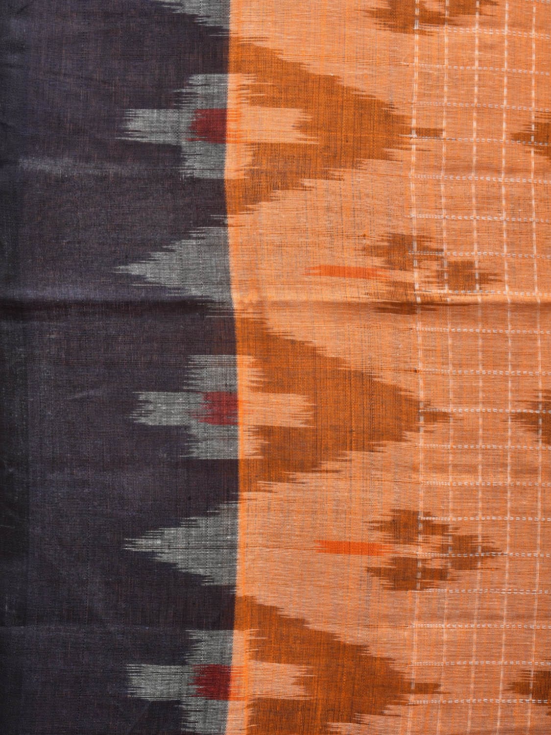 Orange Pochampally Ikat Cotton Handloom Saree with Grill and Big Temple Border Design No Blouse - Global Threads | Swadesiicart