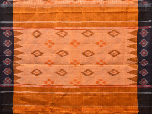 Orange Pochampally Ikat Cotton Handloom Saree with Grill and Big Temple Border Design No Blouse - Global Threads | Swadesiicart
