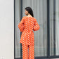 Yufta Orange Polka Dot Print Top And Trouser Co Ord Set - Swadesiicart
