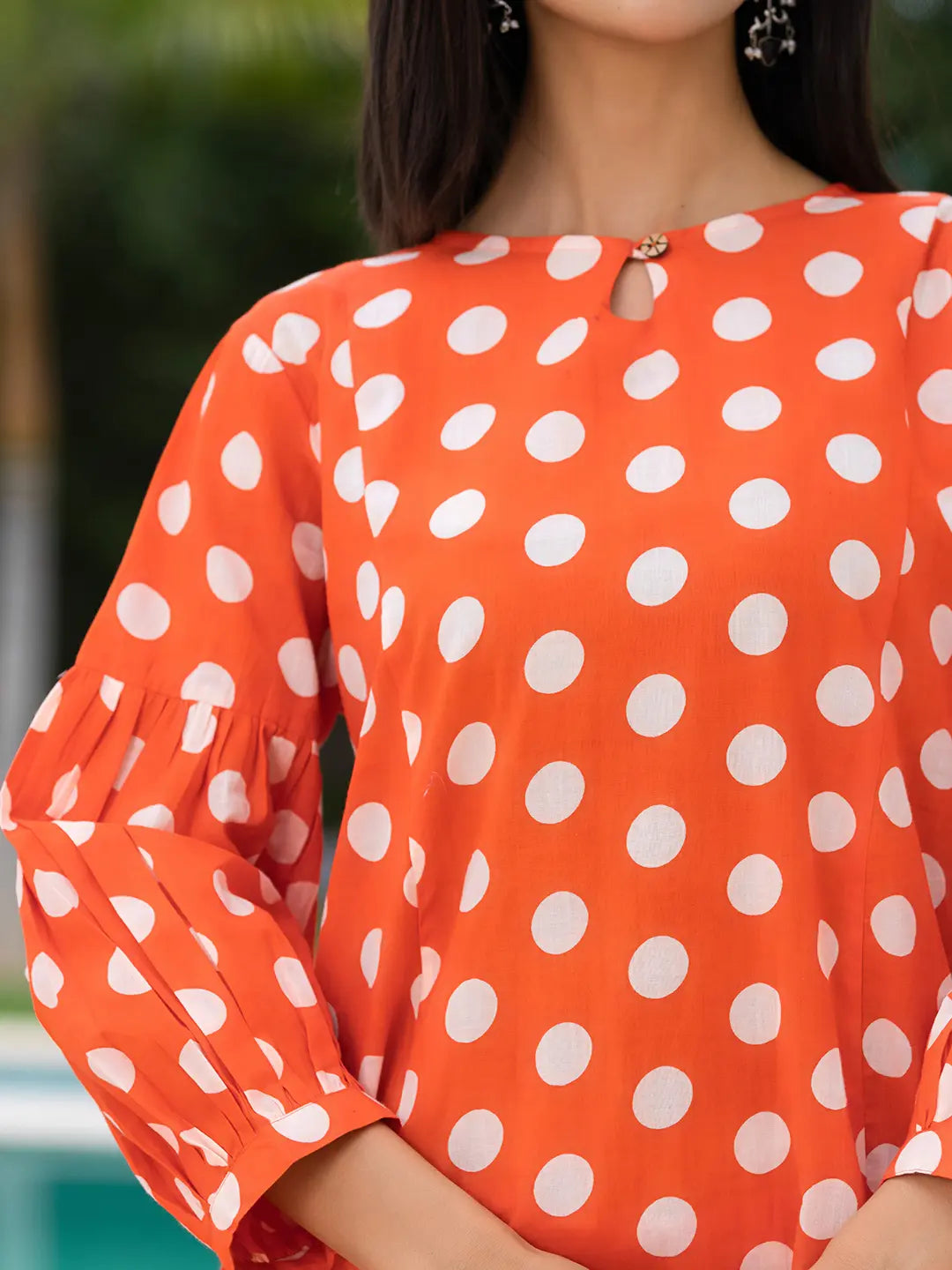 Yufta Orange Polka Dot Print Top And Trouser Co Ord Set - Swadesiicart