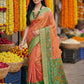 Anaita Orange Pochampally Silk Woven Saree With Blouse