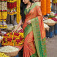 Anaita Orange Pochampally Silk Woven Saree With Blouse