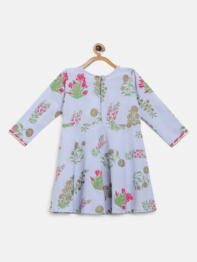 Ahalyaa Blue Crepe Printed Kids Kurta With Harem Pants For Girls | Swadesiicart