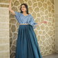Jyoti Fashion Women's Teal Printed with Sequins Chinon Anarkali Dress | Swadesiicart