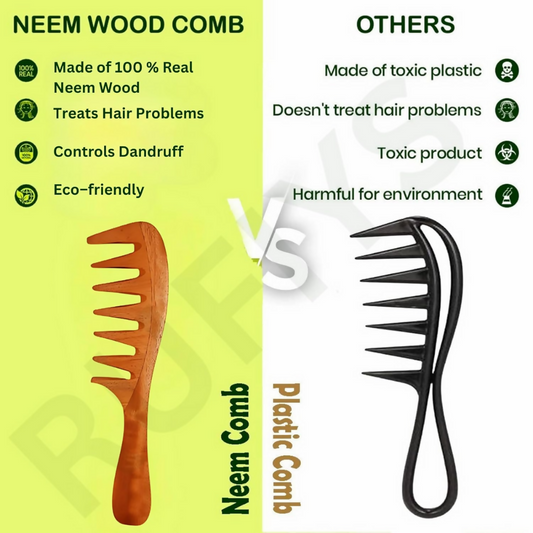 Rufiys Wooden Curly Hair Wide Neem Wood Comb - Swadesiicart