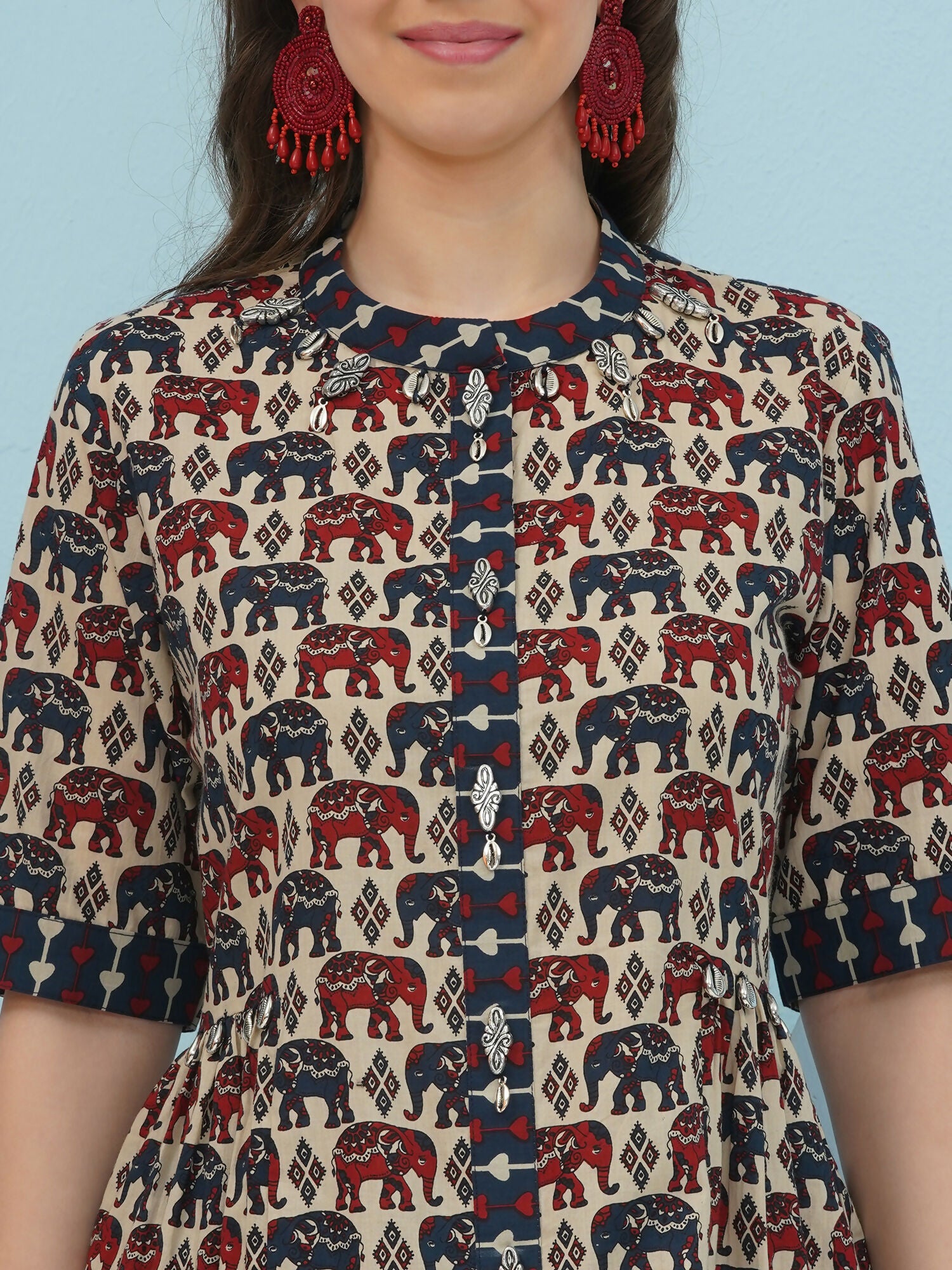 Joban Fashion Elephant Printed Co Ord Set - Beige - Swadesiicart