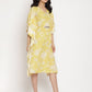 Ahalyaa Women Lime Green & Off White Floral Printed Flared Sleeves Floral Kaftan Kurta | Swadesiicart