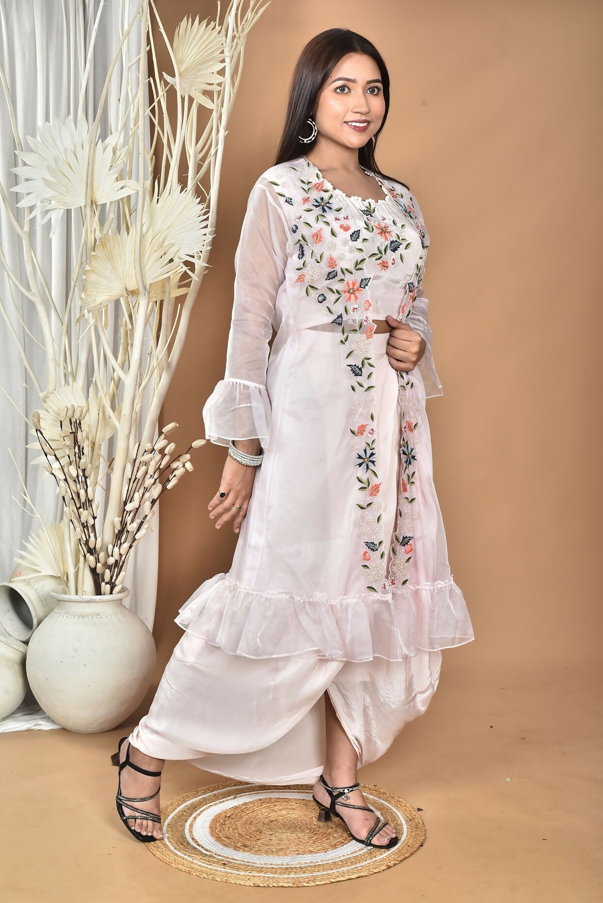 Morchari Women Hand Embroidery Crop Top-Light Pink - Swadesiicart