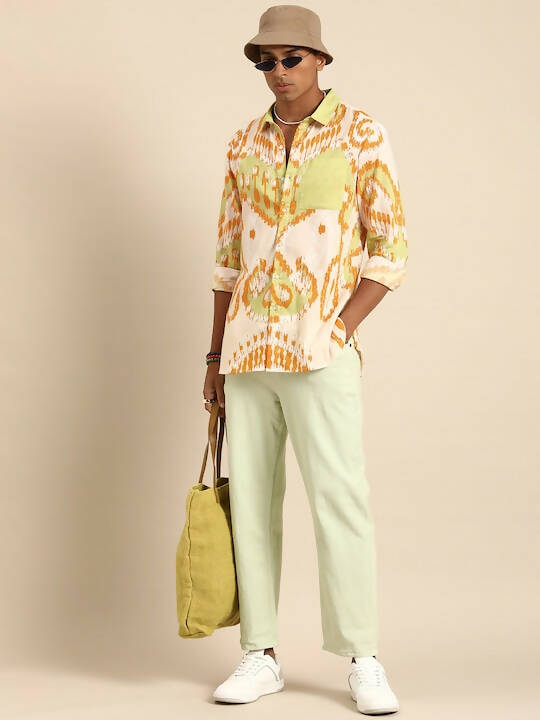 Off White Men Pure Cotton Relaxed Opaque Printed Casual Resort Shirt - Mahotsav | Swadesiicart