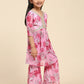 Alakhi Studio Girls Floral Georgette Printed V-Neck Kurta With Sharara - Pink