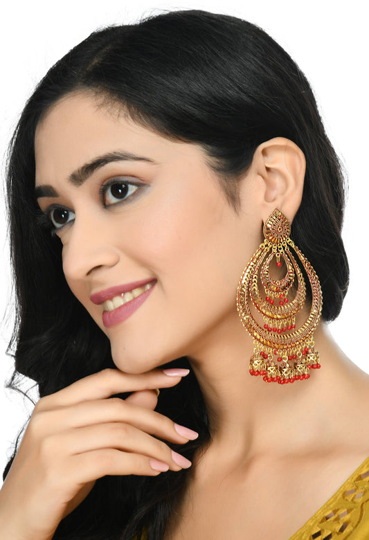 Mominos Fashion Johar Kamal Triple Circle White With Red Big Size Earrings - Mominos Fashion