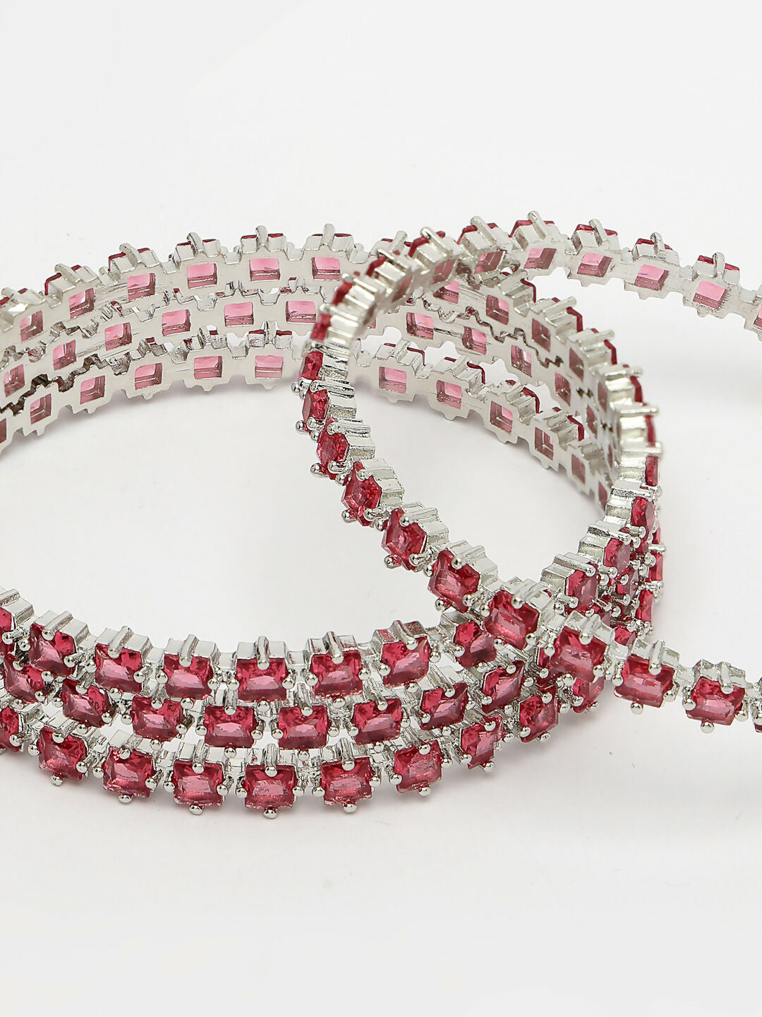 NVR Women's Set of 4 Pink CZ Stone-Studded Handcrafted Bangles - Swadesiicart