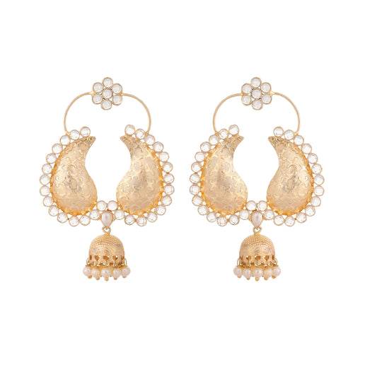 Nuyug 22K Gold Plated White Stone Studded Contemporary Mini Jhumki Dangler Earrings | Swadesiicart