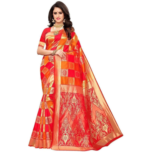 Vamika Banarasi Jaquard Red Weaving Saree (Banarasi 31) | Swadesiicart