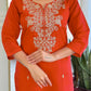 The52 Rust Women's Gorgeous Roman Silk Fabric Straight Kurta, Pant and Dupatta Set - Swadesiicart