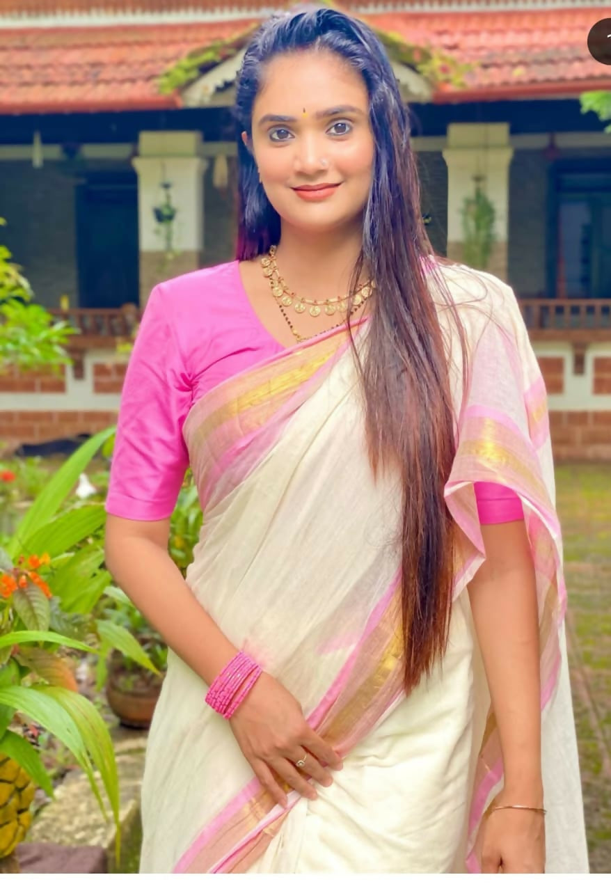 Exclusive Collection Beautiful White Pink Pure Cotton Hand Weaving Handloom Saree With Running Blouse Piece - Swadesiicart