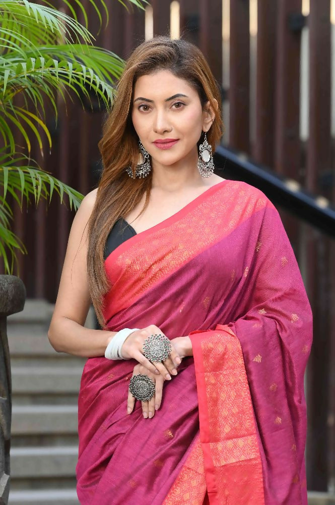 Beatitude Pink Cotton Banarasi Saree | Swadesiicart