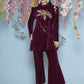 Joban Fashion Wine Velvet Hand Embellished Coord Set - Swadesiicart