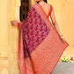 Joban Fashion Hot Pink Crepe Chiffon Pure Handloom Banarasi Silk Saree | Swadesiicart