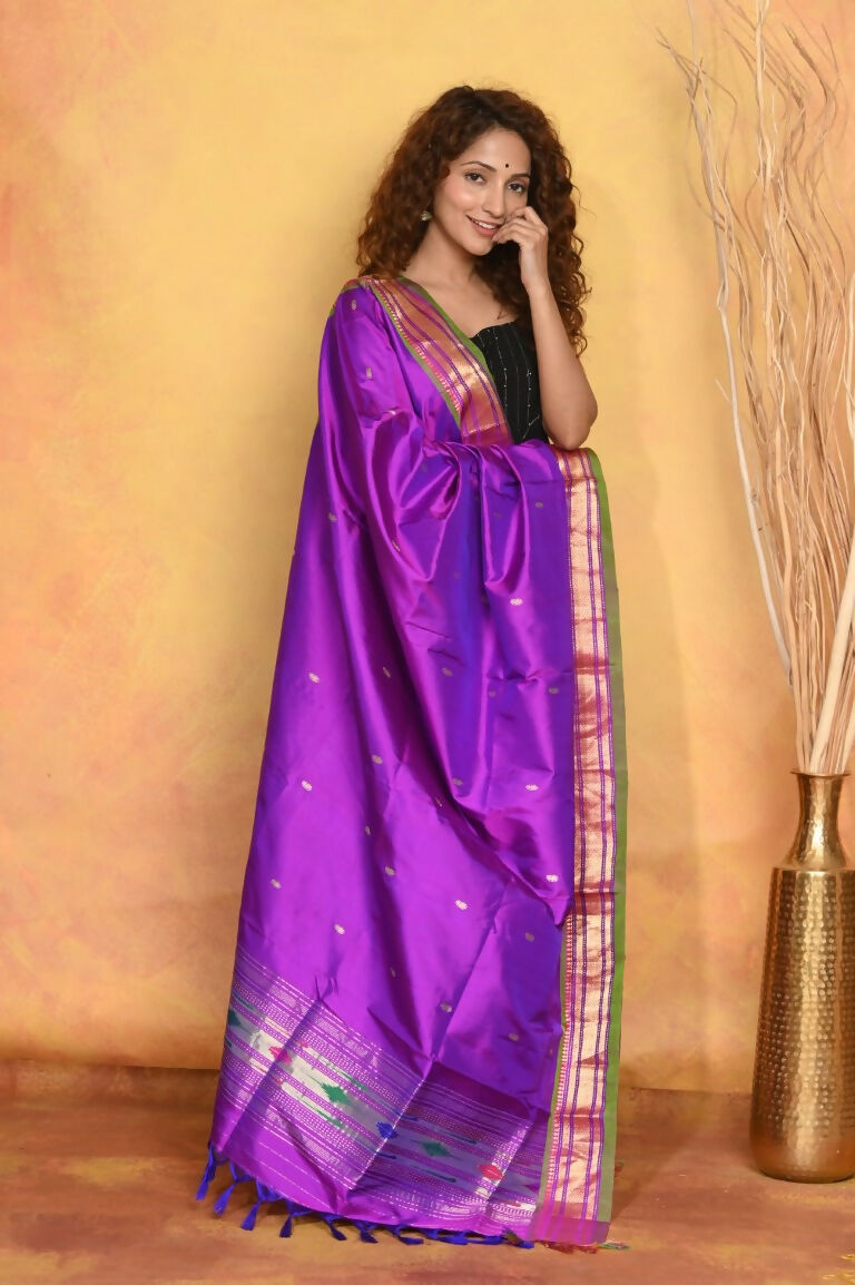 Very Much Indian Pure Silk Handloom Traditional Paithani Dupatta - Violet | Swadesiicart