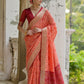 Vishnu Weaves Women's Orange Raw Silk Thread Ikkat Woven Saree with Blouse - Swadesiicart