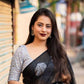Black Pure Linen Woven Design Saree with Unstitched Blouse - Hiral Fashion | Swadesiicart