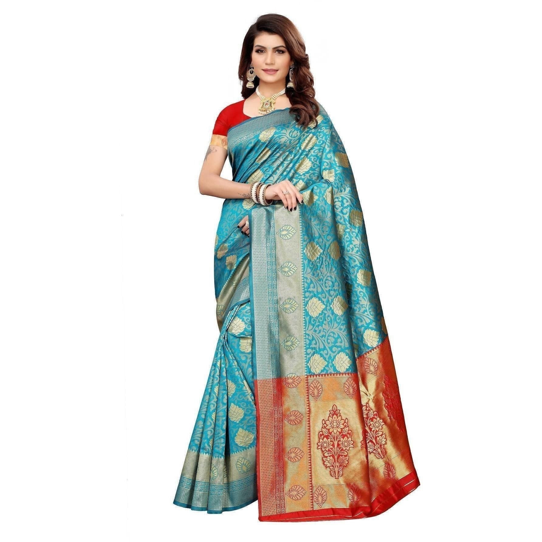 Vamika Banarasi Jaquard Rama Green Weaving Saree (BANARASI 06) | Swadesiicart