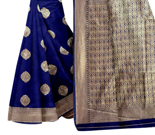 Vamika Blue Weaving Banarasi Jacquard Saree | Swadesiicart