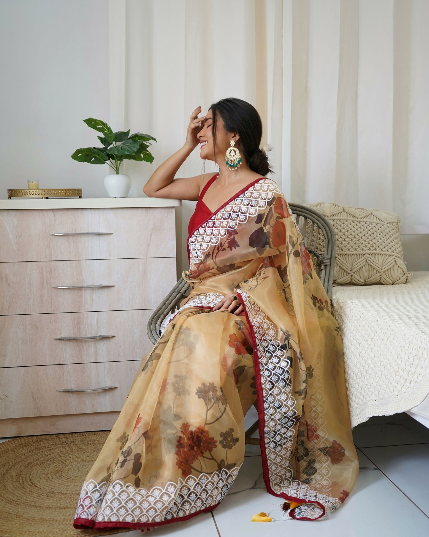 Vamsee 3 Latkan Brown Organza Saree - Swadesiicart