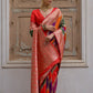 Vishnu Weaves Women's Red Banarasi Silk Zari Woven Saree with Blouse - Swadesiicart
