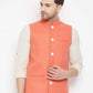 Even Apparels Orange Wool Men Woven Nehru Jacket | Swadesiicart