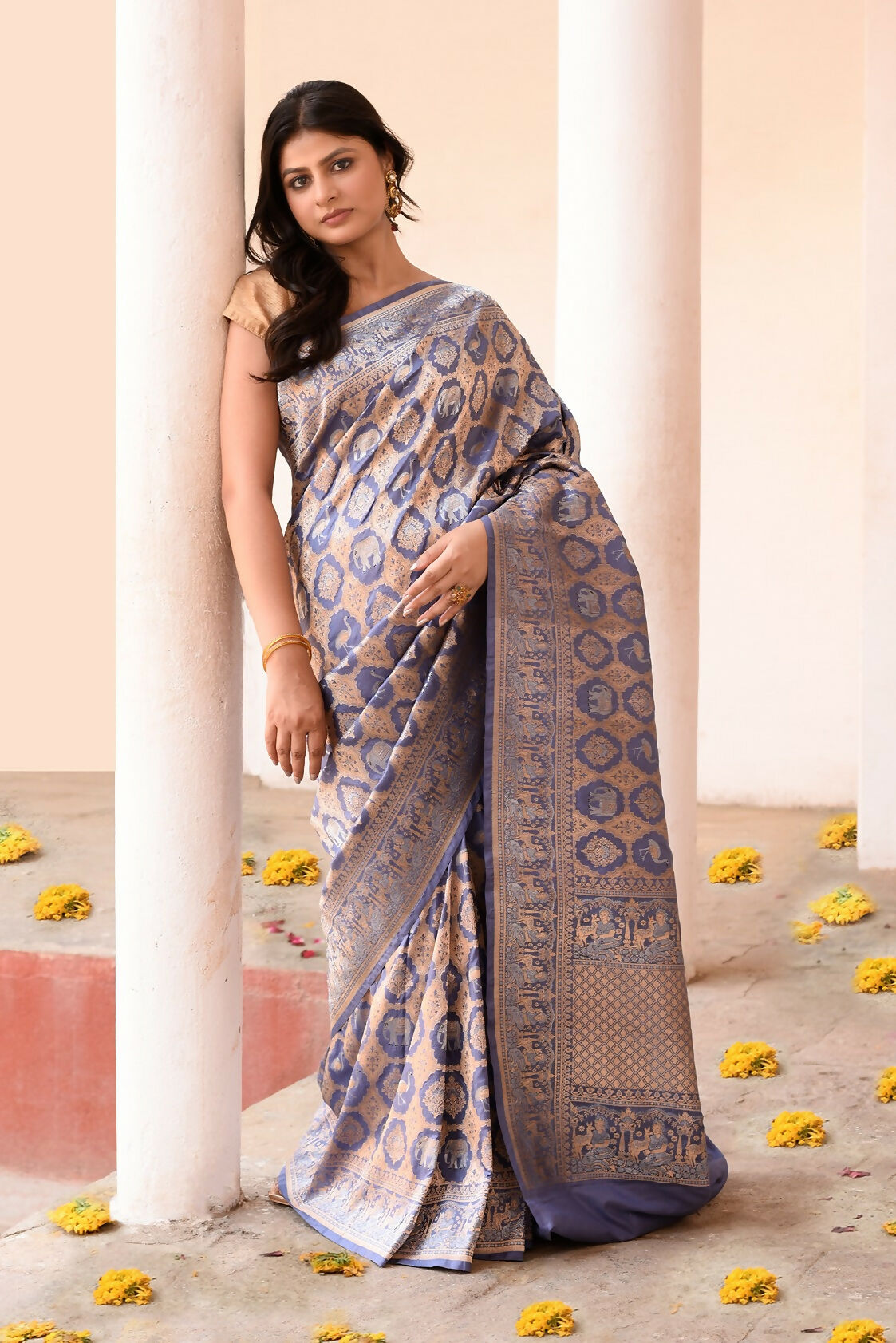 Joban Fashion Lavender Pure Katan Pure Handloom Banarasi Silk Saree | Swadesiicart