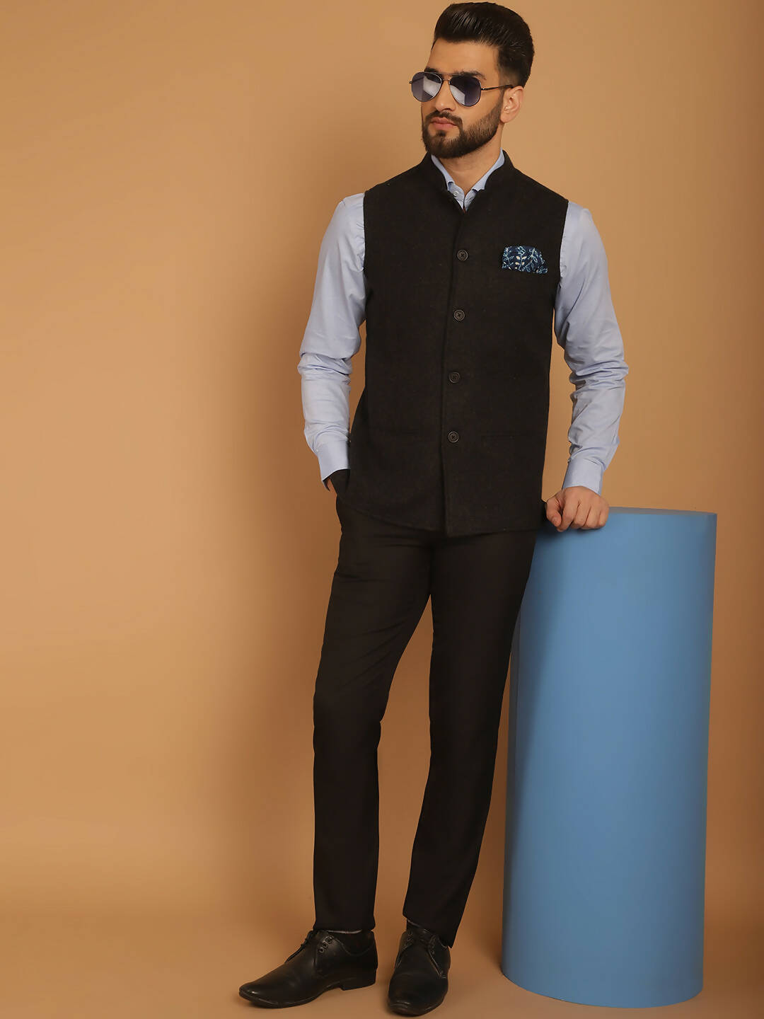 Even Apparels Pure Wool Nehru Jacket - Charcoal | Swadesiicart
