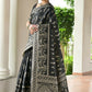 Vishnu Weaves Women's Black Handloom Raw Silk Thread Weaving Saree with Blouse - Swadesiicart