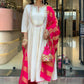 The52 White Women's Gorgeous Embroidered Work Chanderi Fabric Flared Kurta Pant and Dupatta Set - Swadesiicart
