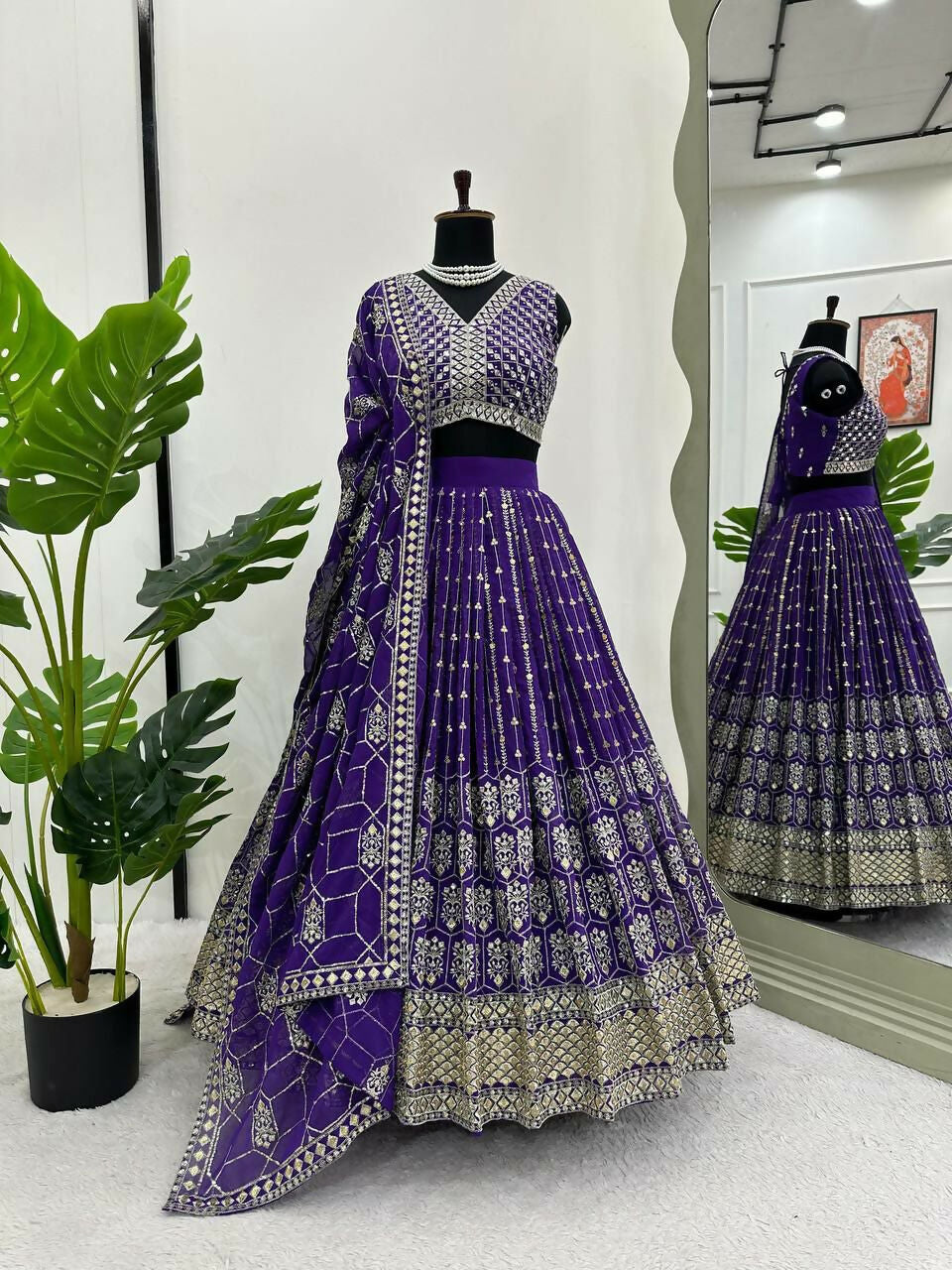 Jyoti Fashion Women's Royal Blue Faux Georgette Sequins with Thread Embroidered Designer Lehenga Choli Set | Swadesiicart