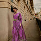Viola Purple Weavead Thread & Zari Work, Handloom Weaving Banarasi Satin Silk Saree - Rajtex Kronicle Silk - Swadesiicart