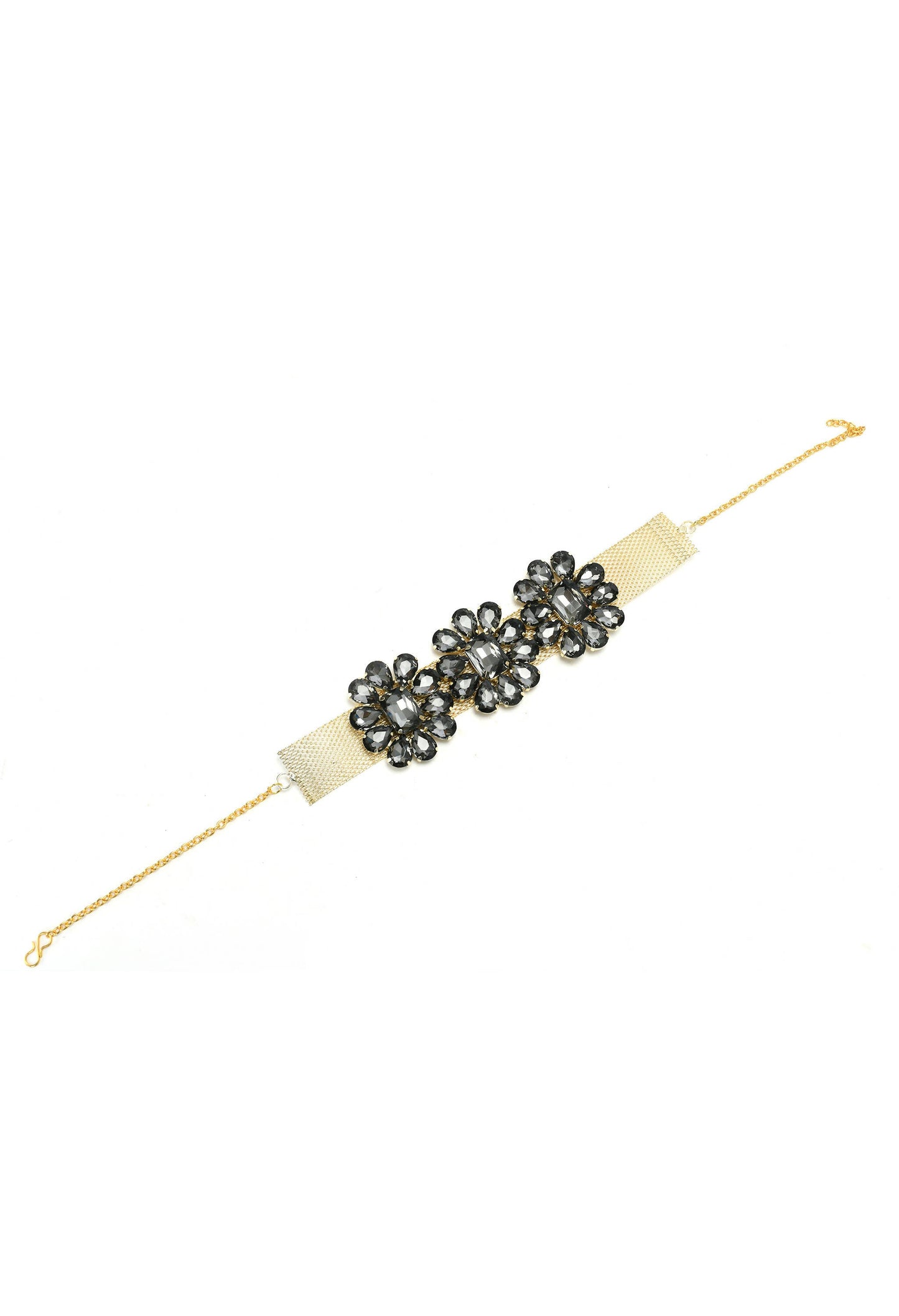 Mominos Fashion Joharkamal Gold-Polished Brass Finish Stone Choker For Women & Girls (Grey) | Swadesiicart