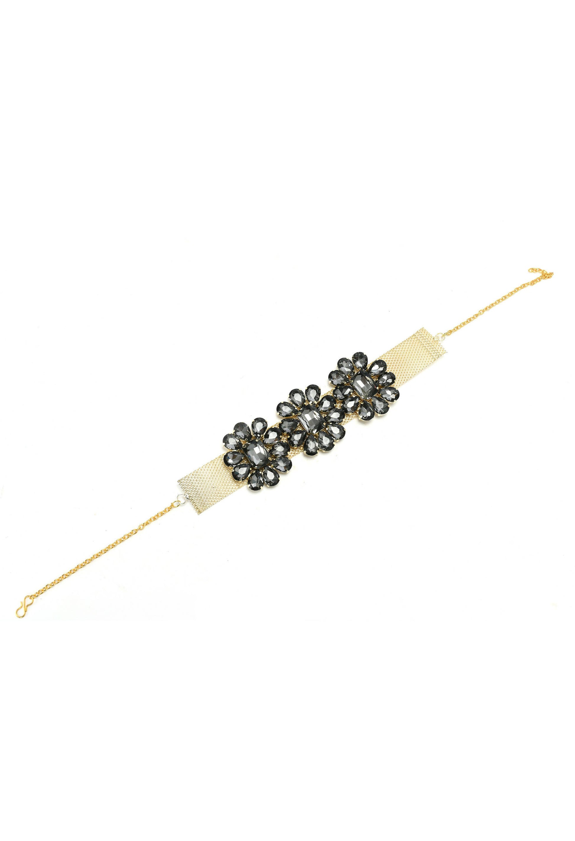 Mominos Fashion Joharkamal Gold-Polished Brass Finish Stone Choker For Women & Girls (Grey) | Swadesiicart