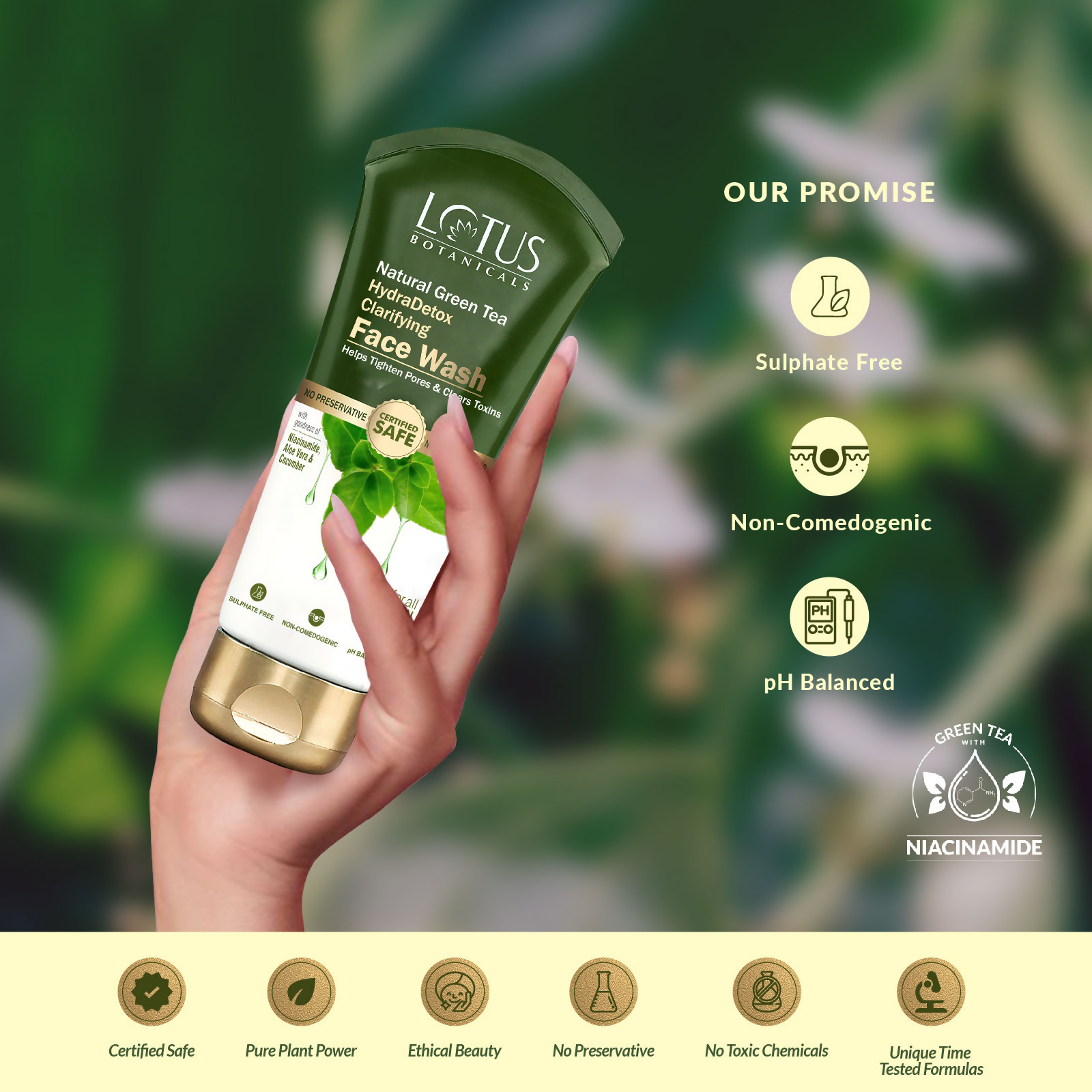 Lotus Botanicals Natural Green Tea Hydradetox Clarifying Face Wash - Swadesiicart