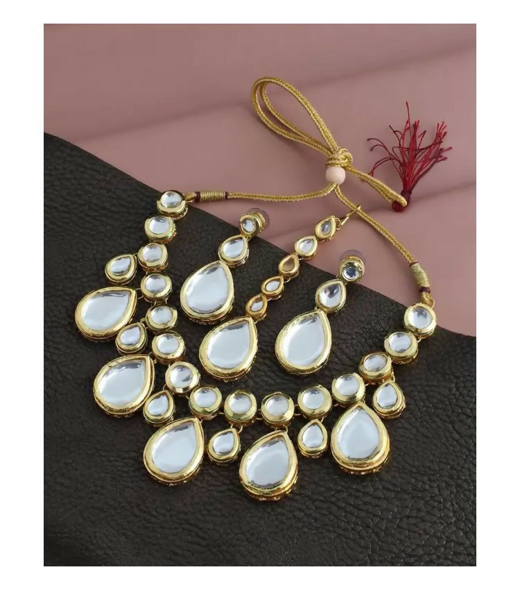 Joban Fashion White kundan work Necklace Set | Swadesiicart