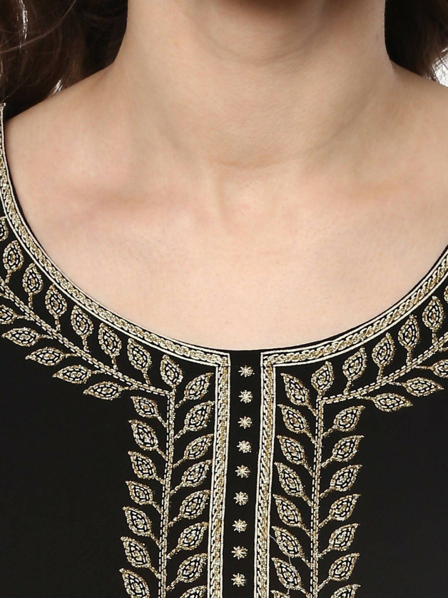 Ahalyaa Women's Black Georgette Glitter Print Kurta | Swadesiicart