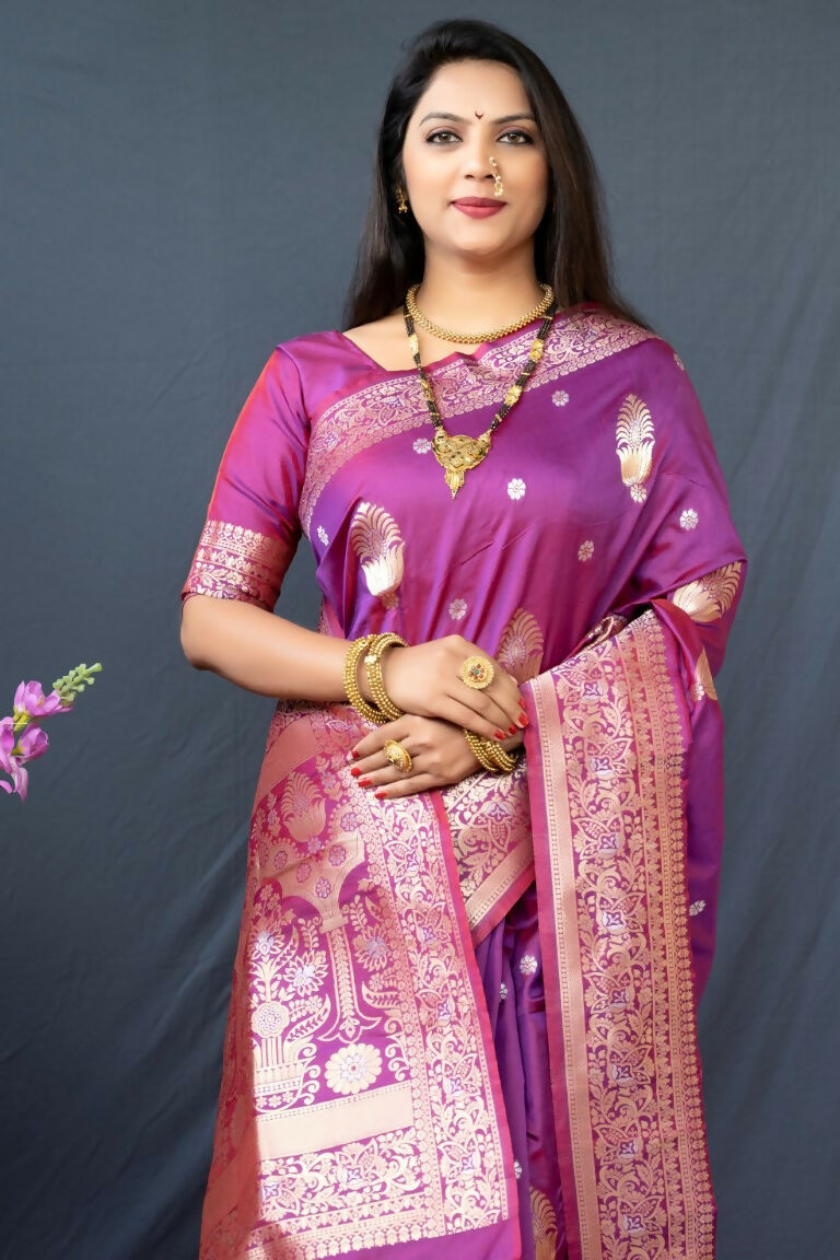 Jyoti Fashion Women's Purple Paithani Silk Zari Woven Saree with Blouse | Swadesiicart