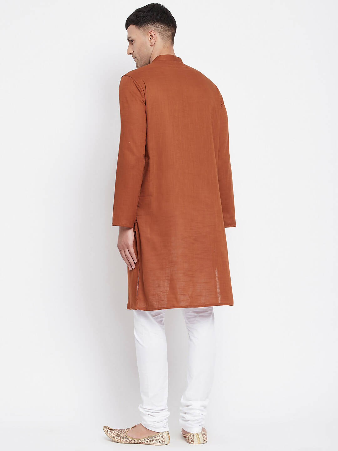 Even Apparels Brown Color Pure Cotton Men's Kurta With Band Collar | Swadesiicart