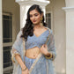 Aastha Fashion Light Blue Gray Butterfly Net Tone To Tone Cotton Thread Work And Sequence Work Embroidery Wedding Wear Lehenga Choli