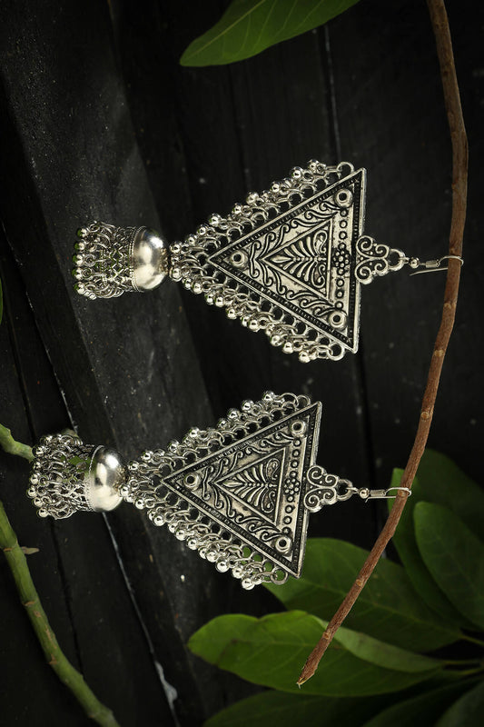 Mominos Fashion Joharkamal Silver-Plated Triangle Design Drop Earrings For Women - Mominos Fashion