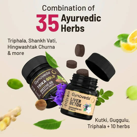 Gynoveda Gut Health Liver Detox + Trika-Gold Ayurvedic Tablets Combo | Swadesiicart