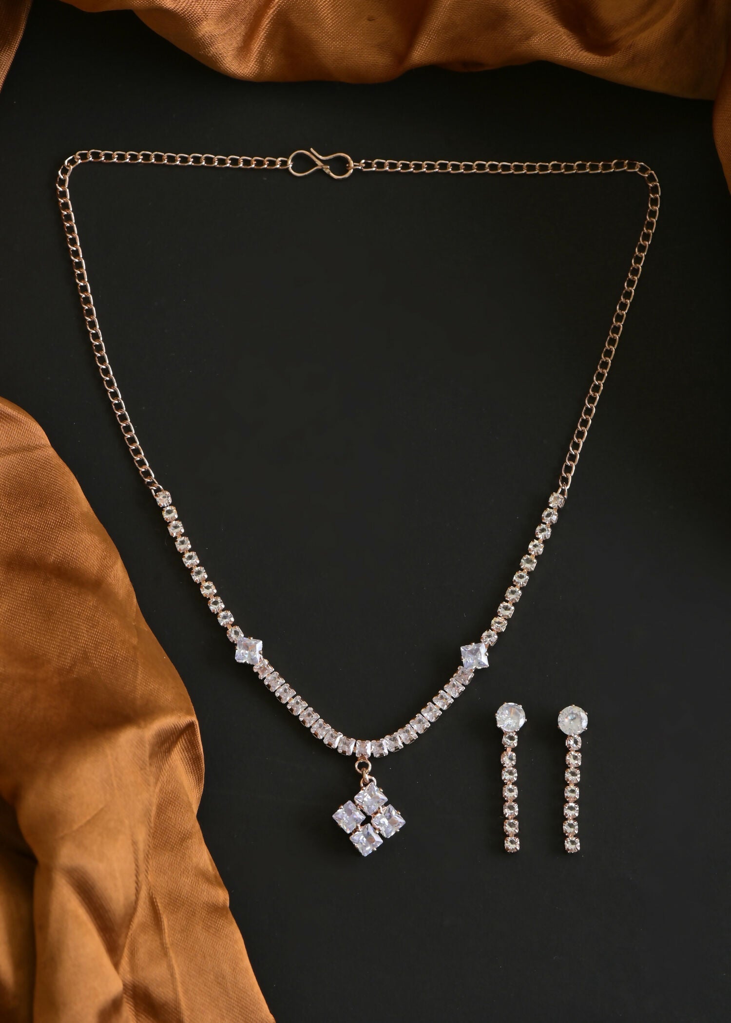 Joban Fashion Women Golden White Ad Necklace Set With Earrings - Swadesiicart